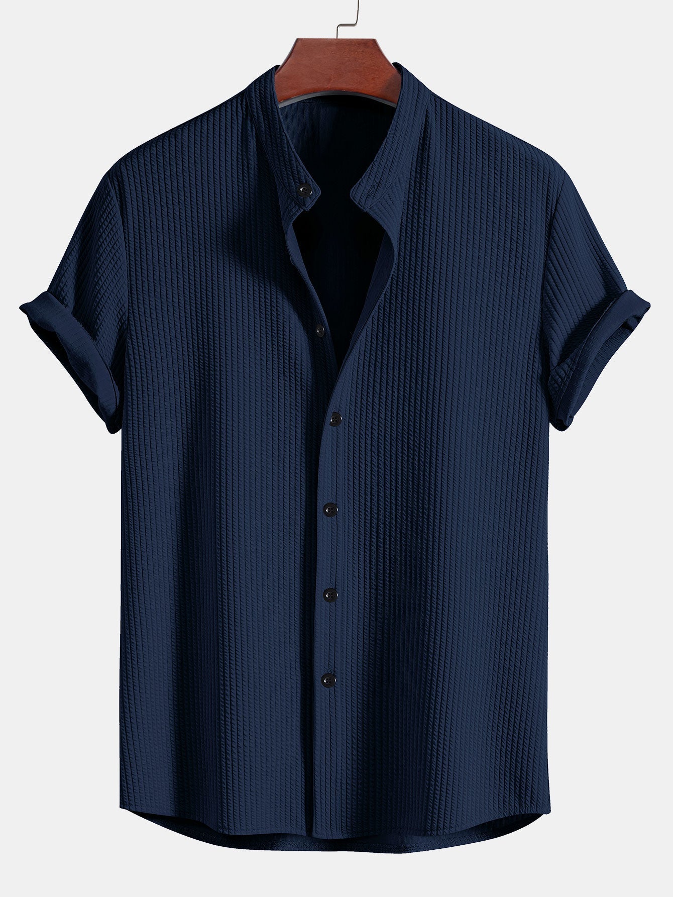 Muskel Fit Rippen Standkragen Shirt