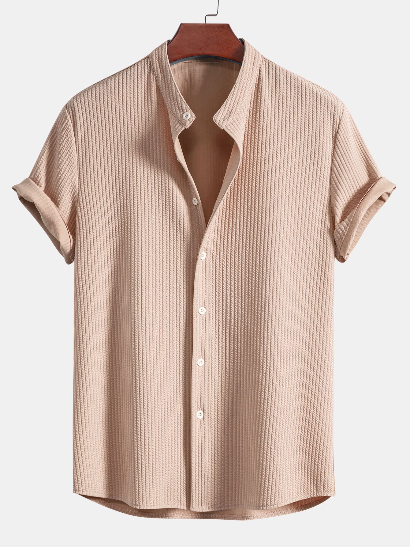 Muskel Fit Rippen Standkragen Shirt