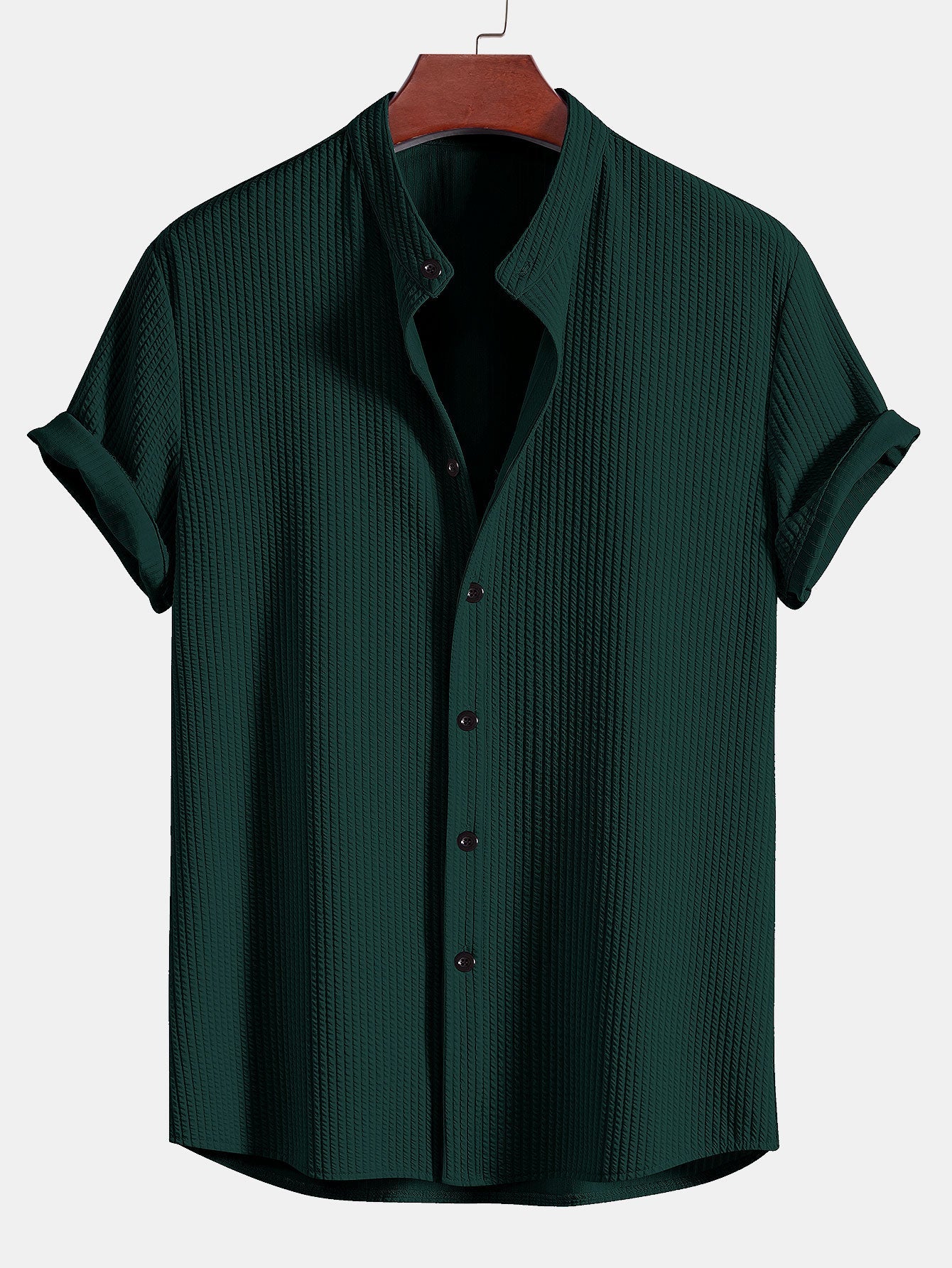 Muskel Fit Rippen Standkragen Shirt