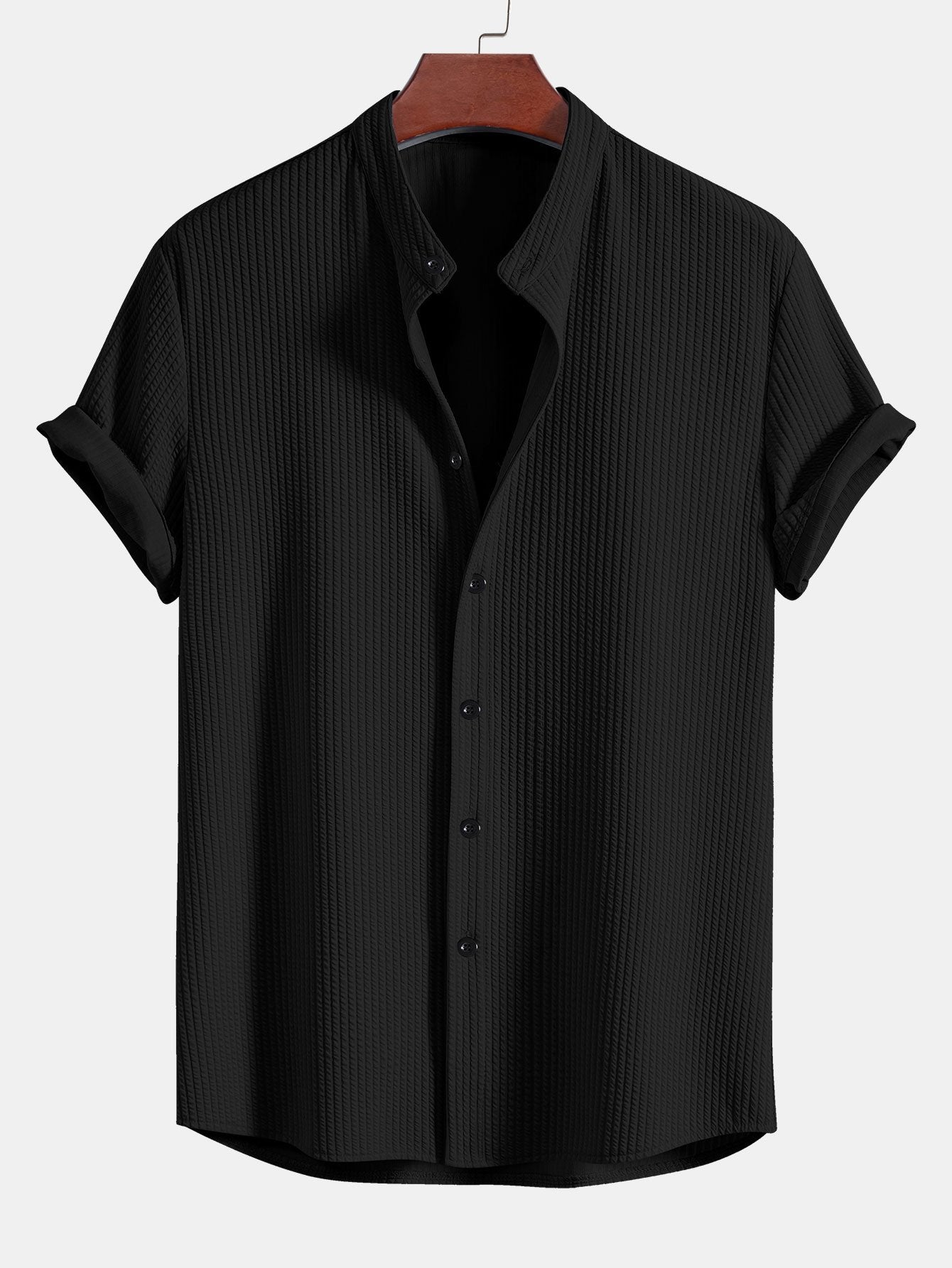 Muskel Fit Rippen Standkragen Shirt