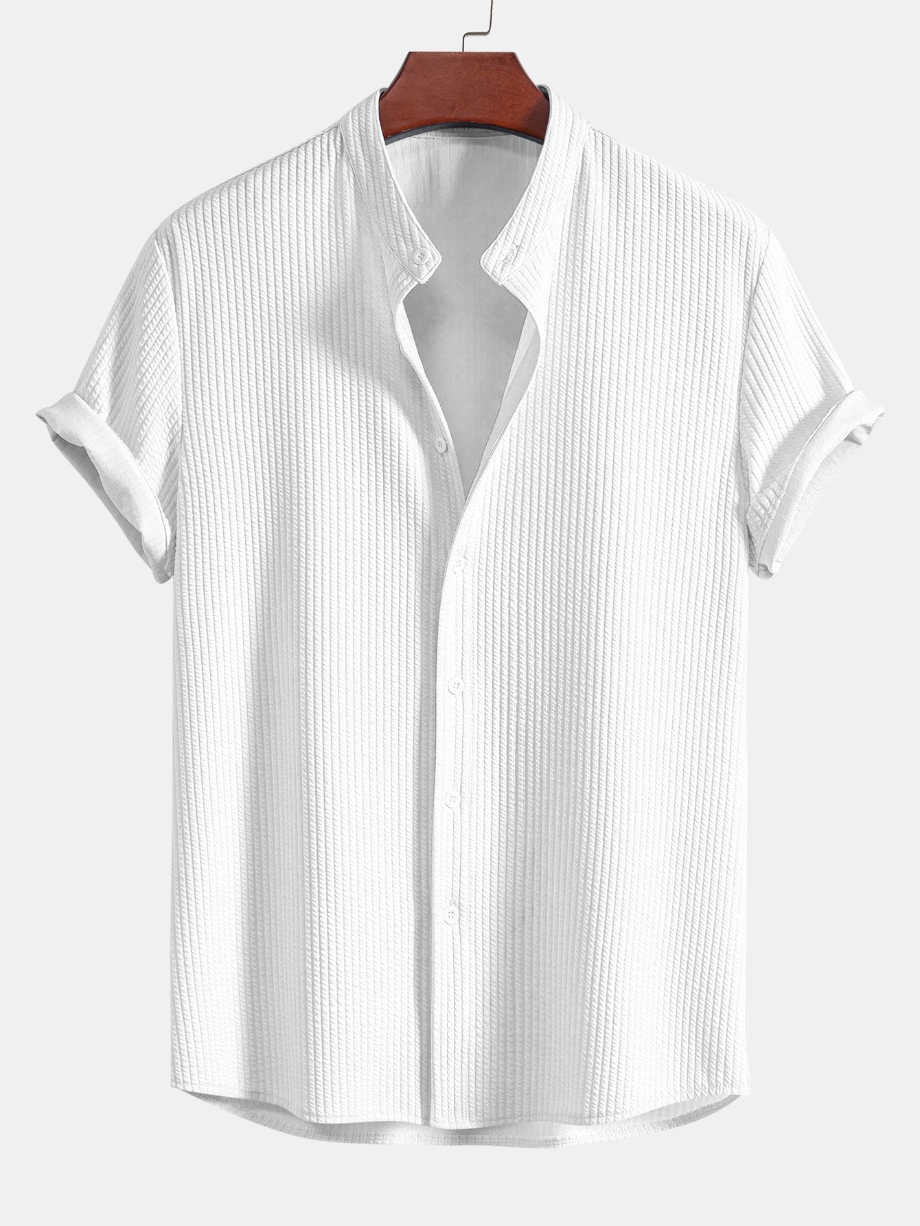 Muskel Fit Rippen Standkragen Shirt