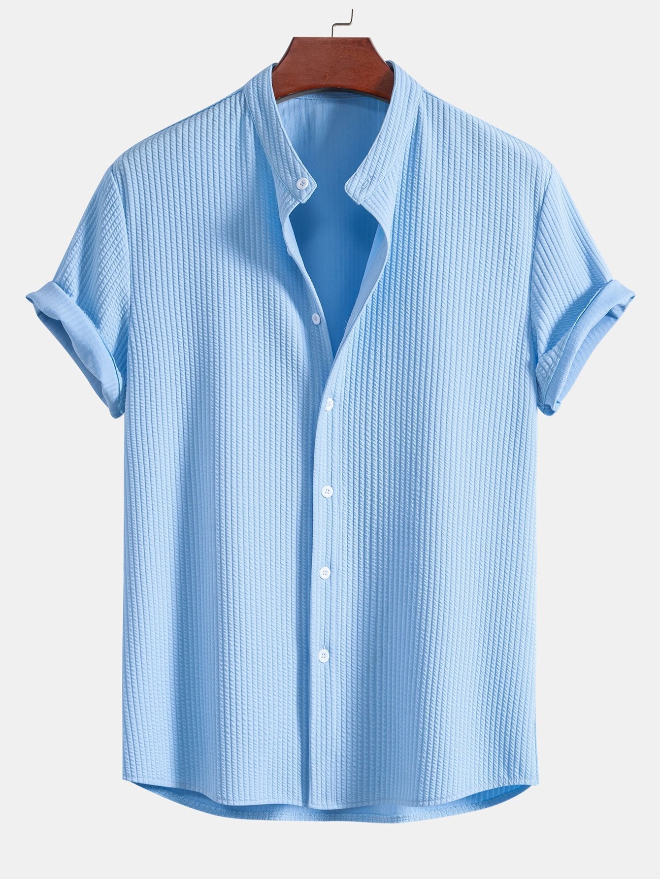 Muskel Fit Rippen Standkragen Shirt