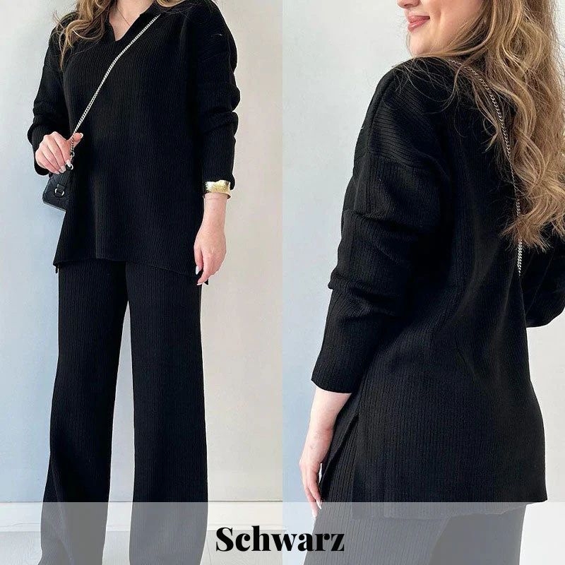 Myra - Legerer Gestrickter Zweiteiler Set mit V-Ausschnitt