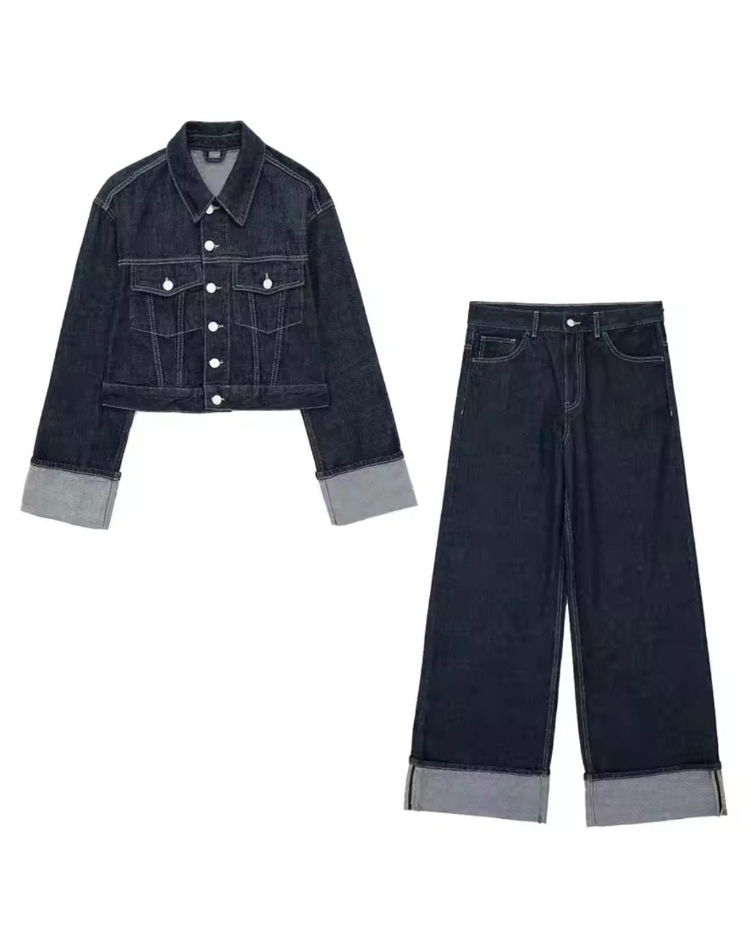 Zweiteiliges Premium-Denim-Set für Damen