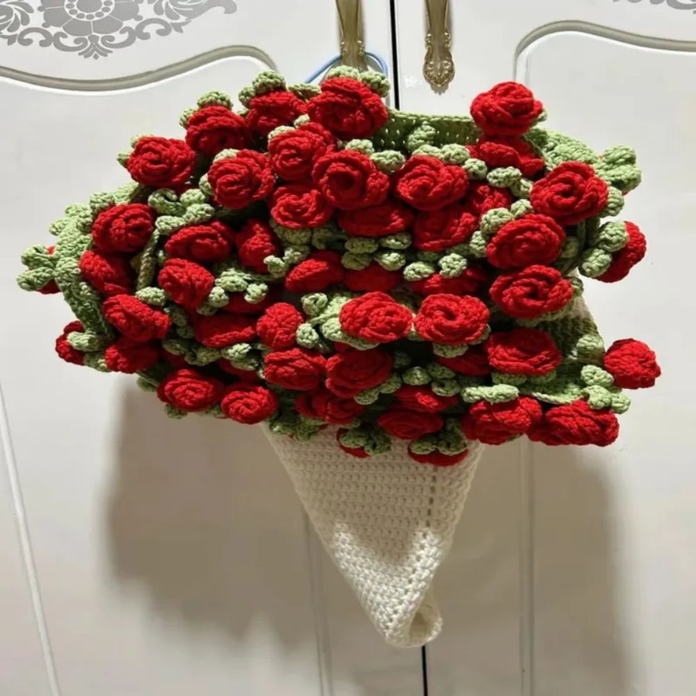 Handgestrickte Rosen-Decke DIY-Kit & Fertiges Geschenk