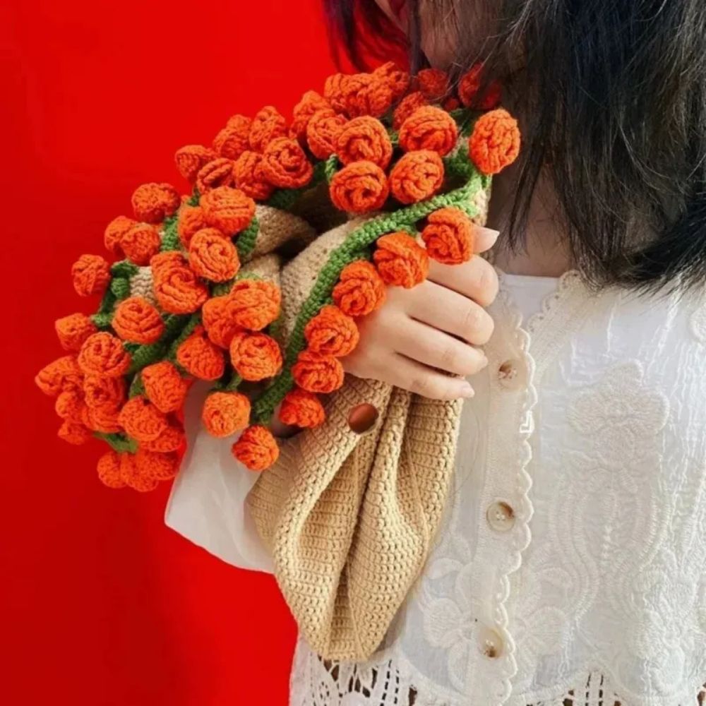 Handgestrickte Rosen-Decke DIY-Kit & Fertiges Geschenk