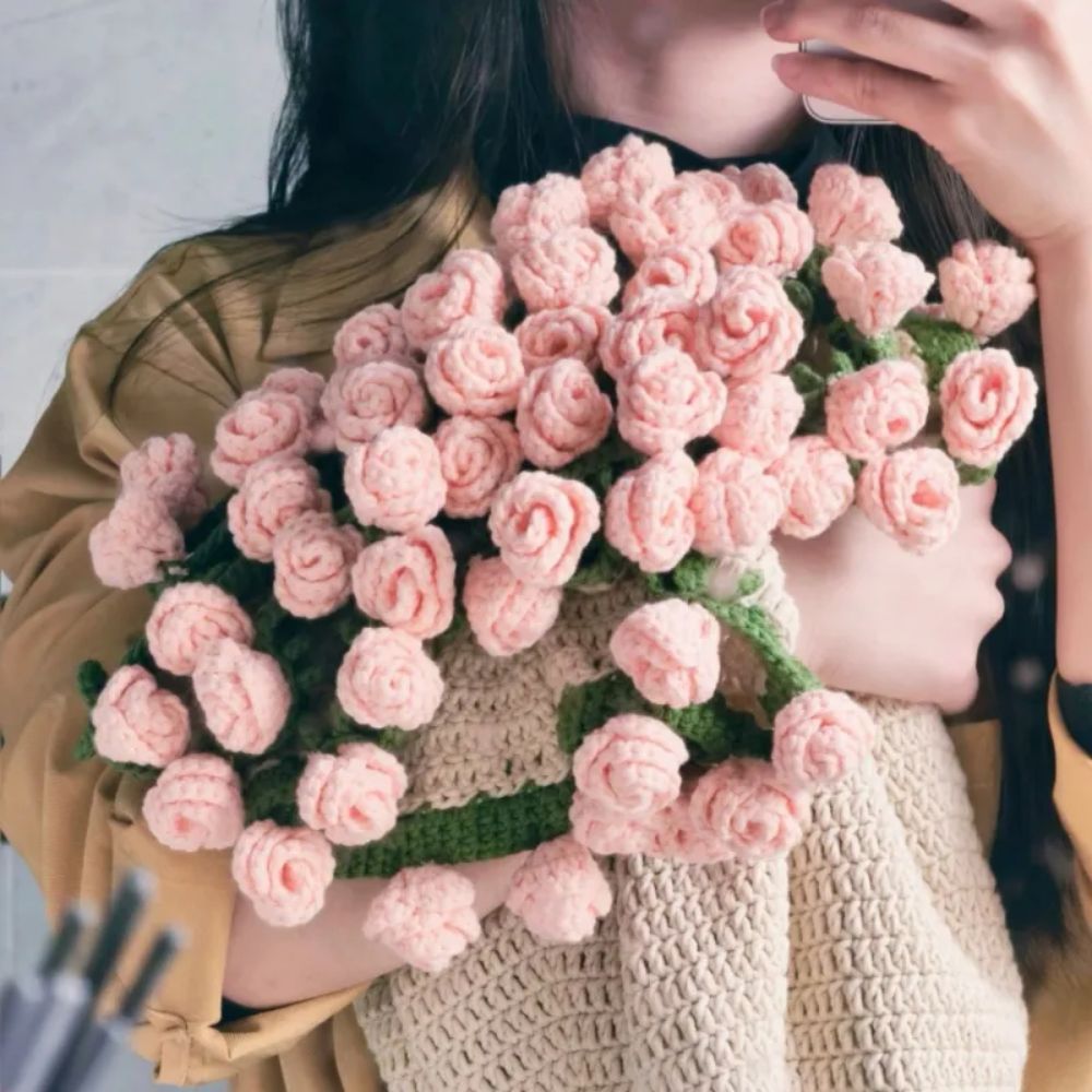 Handgestrickte Rosen-Decke DIY-Kit & Fertiges Geschenk