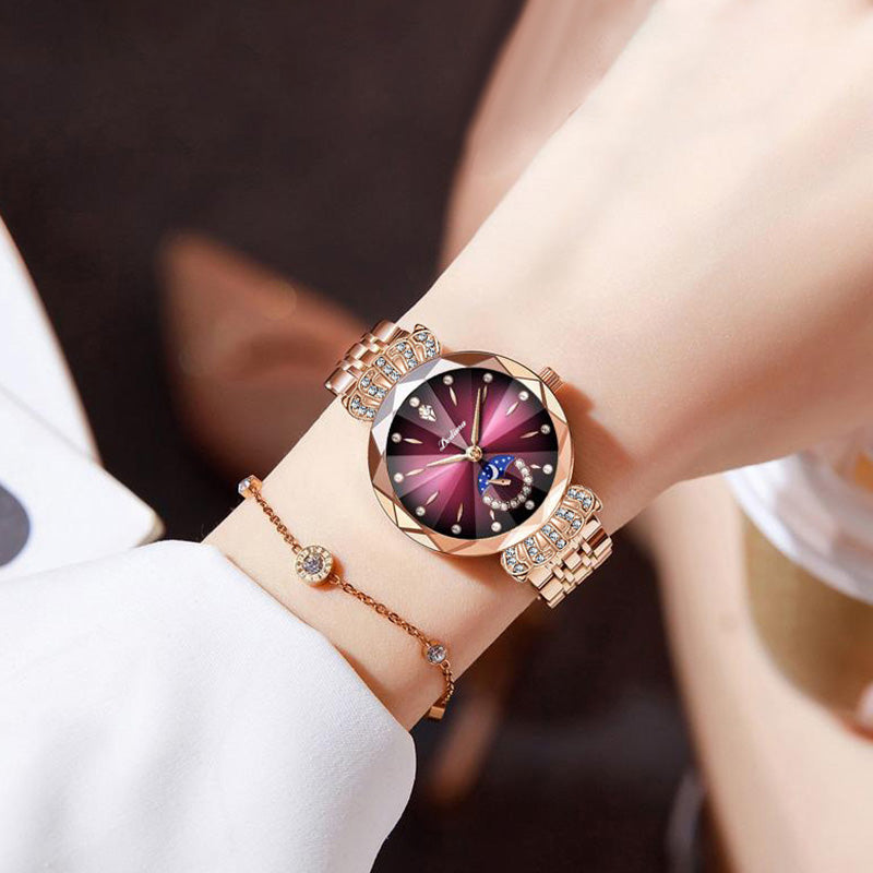 Modisches Diamant Mond-Stern Uhr für Damen