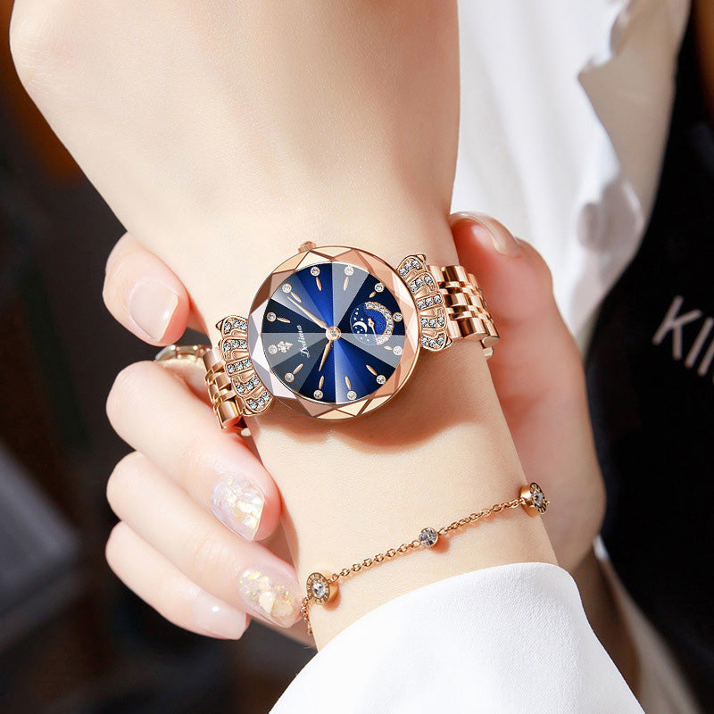 Modisches Diamant Mond-Stern Uhr für Damen