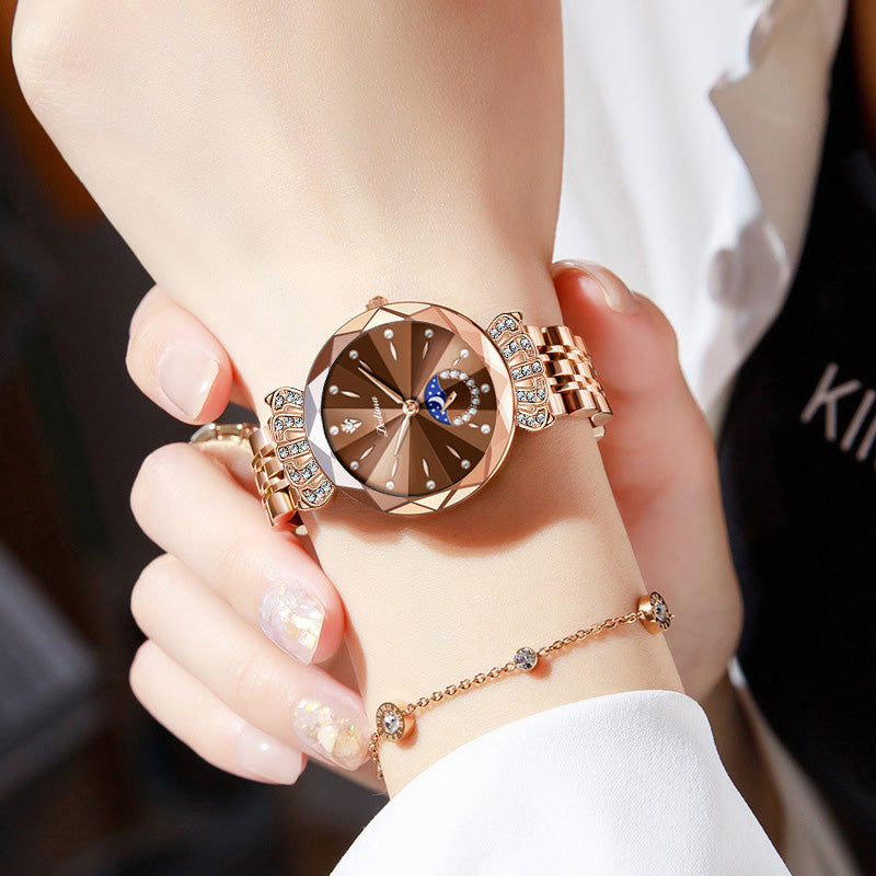 Modisches Diamant Mond-Stern Uhr für Damen