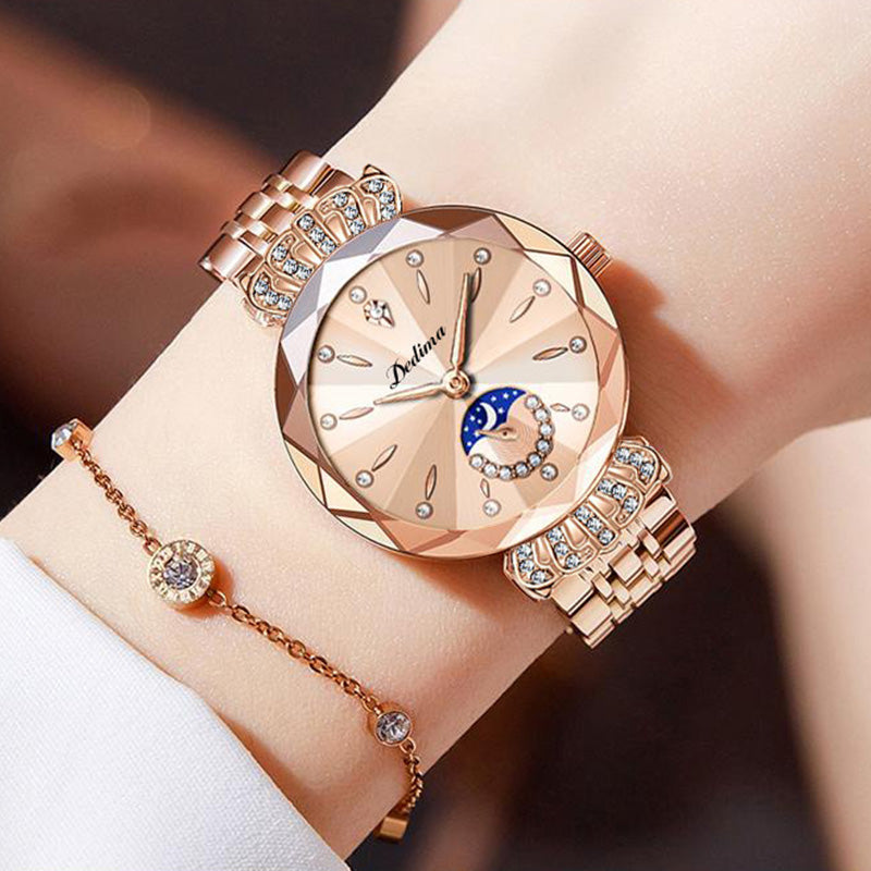 Modisches Diamant Mond-Stern Uhr für Damen