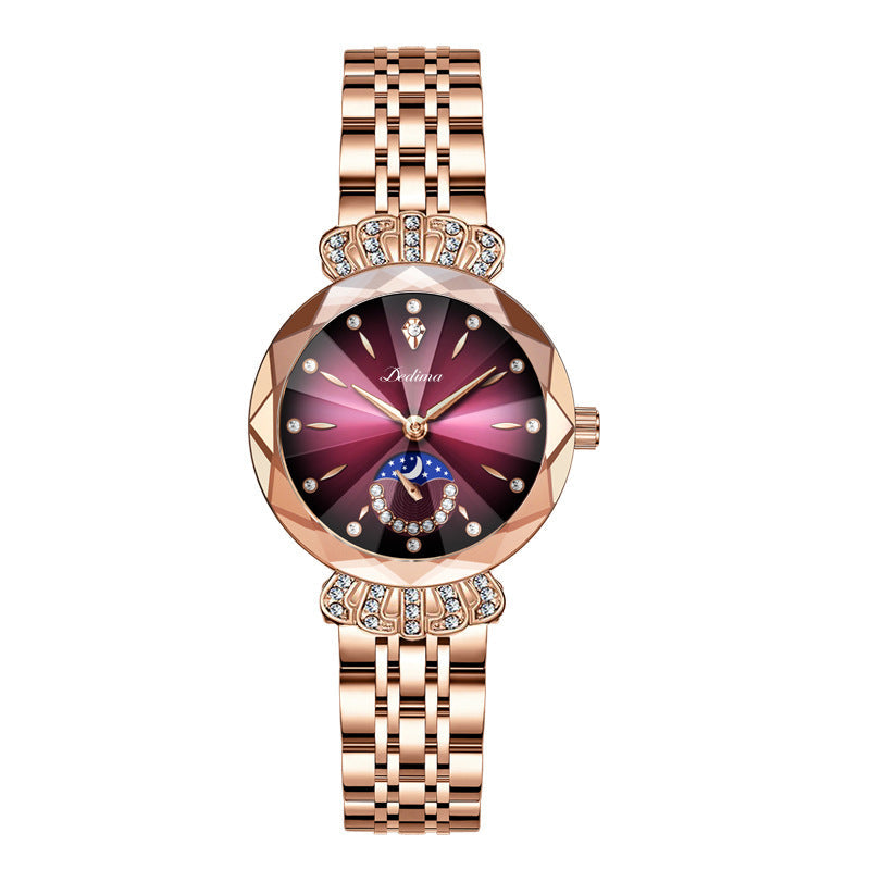 Modisches Diamant Mond-Stern Uhr für Damen