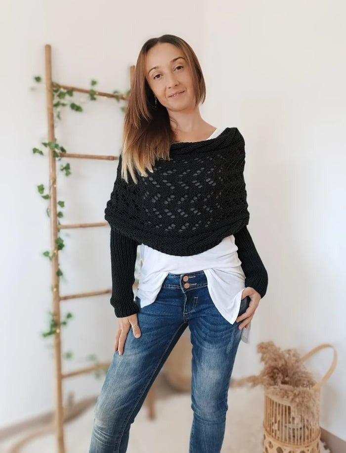 Damen Strickschal mit Doppelärmeln